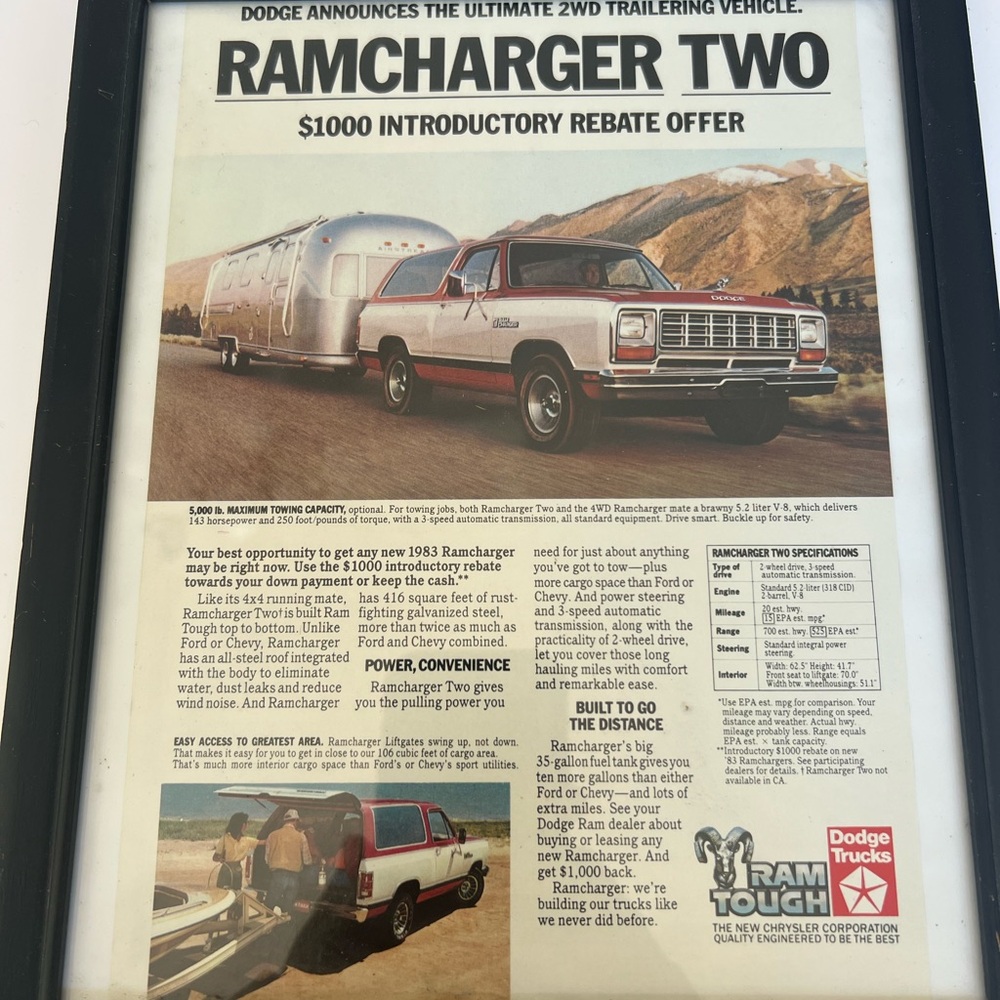 Vintage Dodge Ramcharger Two Advertisement